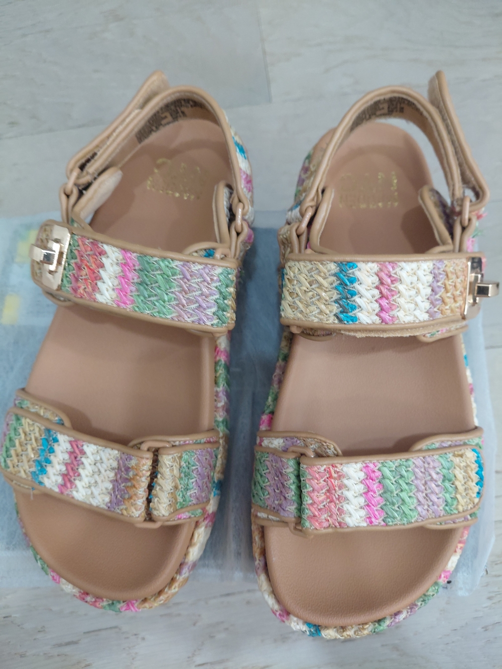 Womens Pastel Multicolor Woven Strap Sandals - Madden NYC